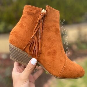 Vegan Sude Tan Fringe Tassel Ankle Bootie